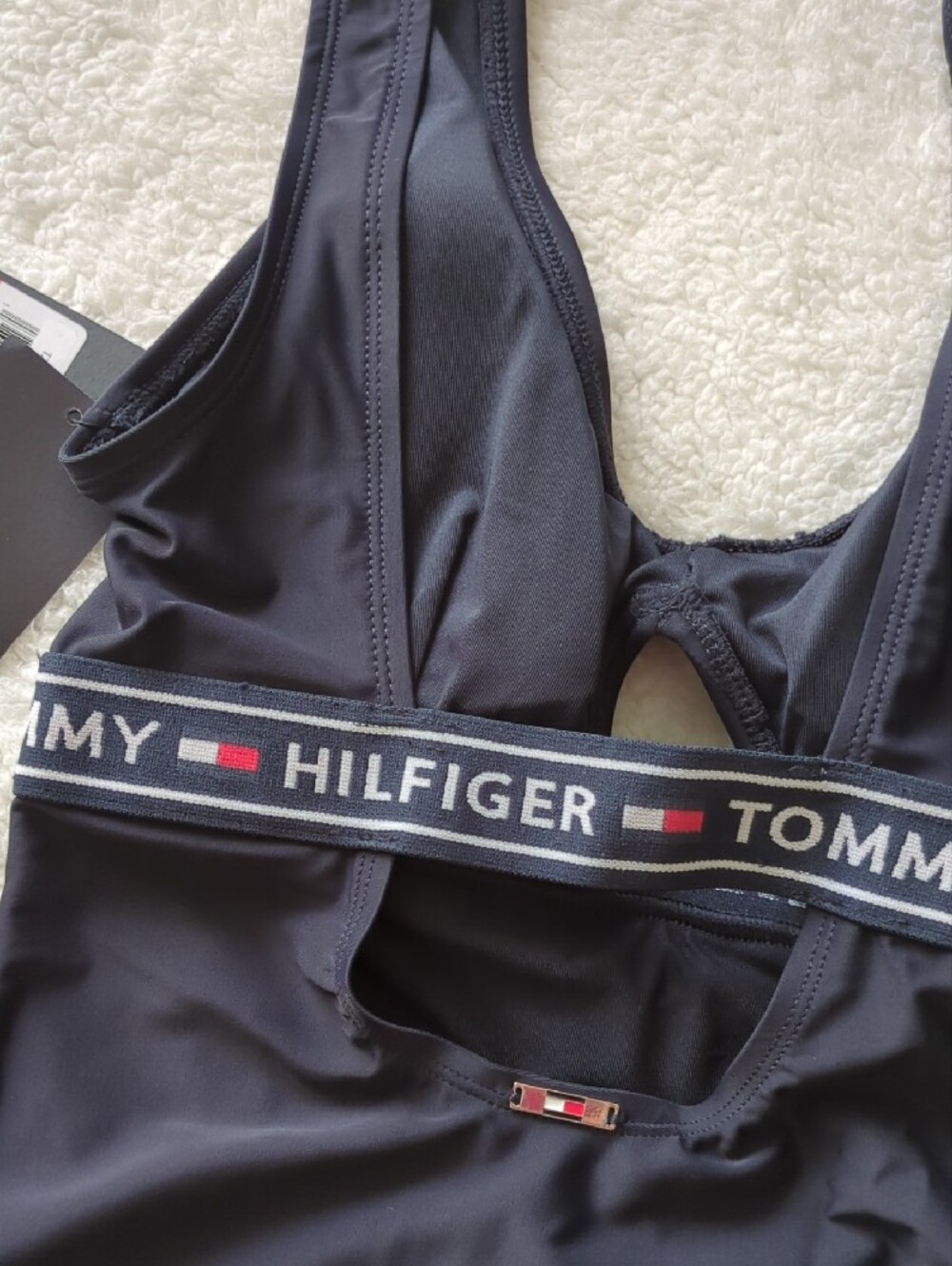 4th Of July Tommy Hilfiger Navy One-Piece with Branded Elastic Band Front Cutout - Picture 7 of 7